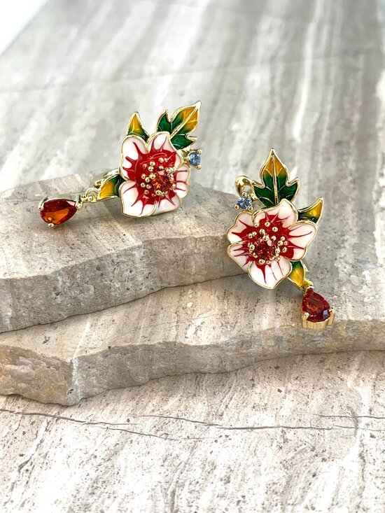 Anthropologie Jewelry - NEW ~ Anthropologie Enamel Flower Crystal Drop Lever Back Earrings